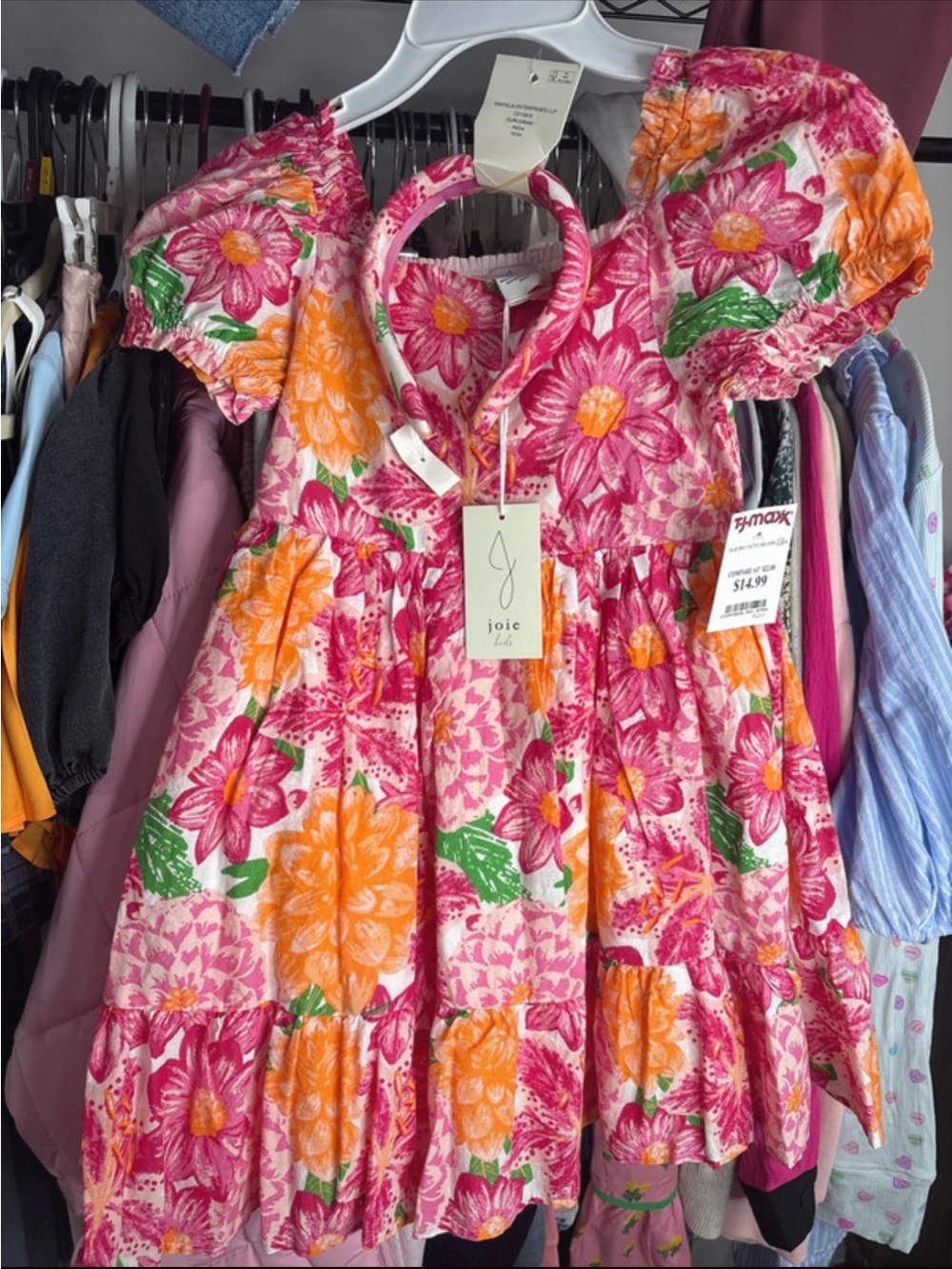 Joie Pink, Orange & Green Floral Puff Sleeve Kids Dress